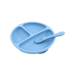 Alimentacion Bebe: Plato triple de silicona con cubiertos. Azul