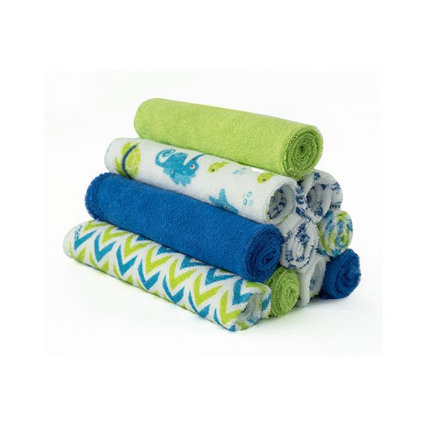 Set de 10 toallas de 24x24 cm, 100% algodón, color azul, Pumucki Pumucki - babytuto.com