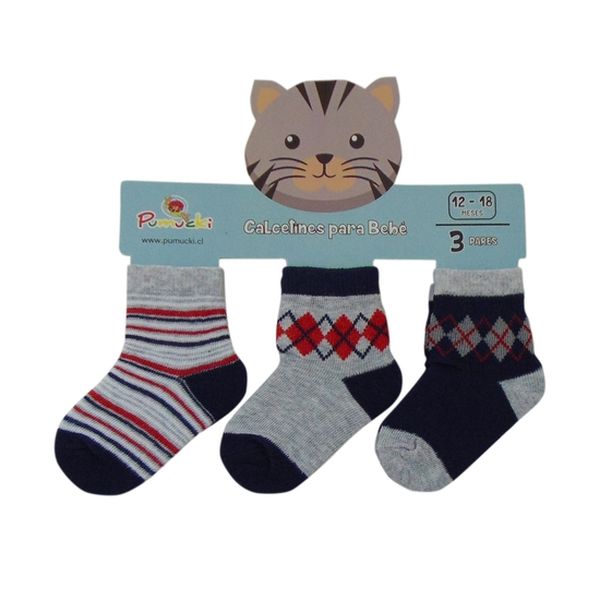 Set de 3 pares de calcetines para bebe, color gris claro, Pumucki Pumucki - babytuto.com