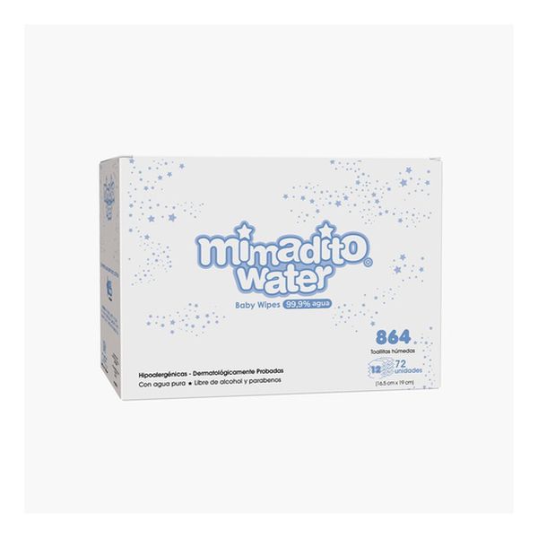 Caja 12 toallas húmedas para bebé premium Mimadito water, 72 uds c/u, Mimadito Mimadito - babytuto.com