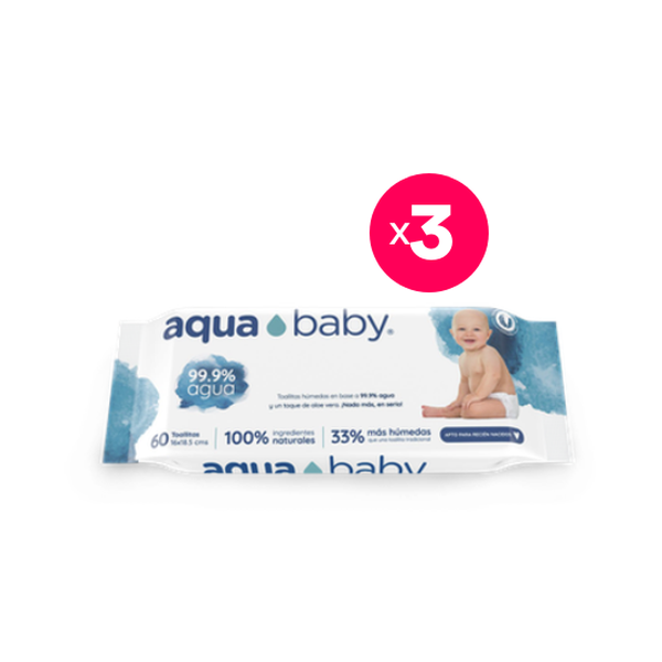 Pack 3 toallitas húmedas, 60 unidades c/u, Aqua Baby Aqua Baby - babytuto.com