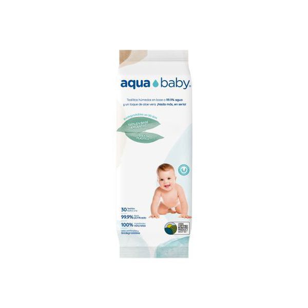 Toallitas humedas biodegradables, 30 unidades, Aqua Baby Aqua Baby - babytuto.com
