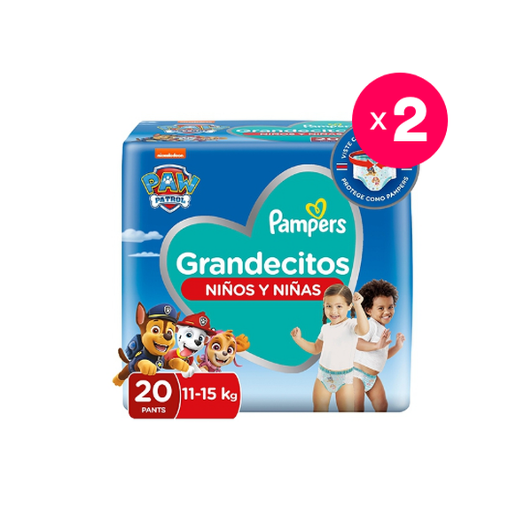 Pack 2 pañales desechables grandecitos tipo pants, talla XG, 20 uds c/u, Pampers Pampers - babytuto.com