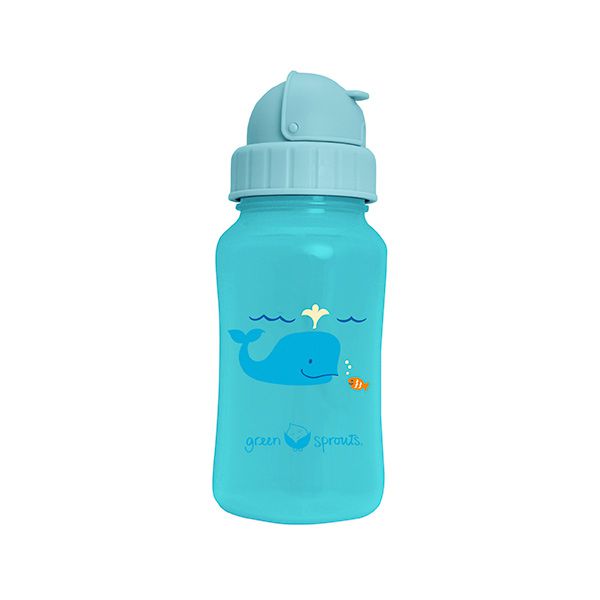Botella de agua con bombilla antiderrame azul Green Sprouts - babytuto.com