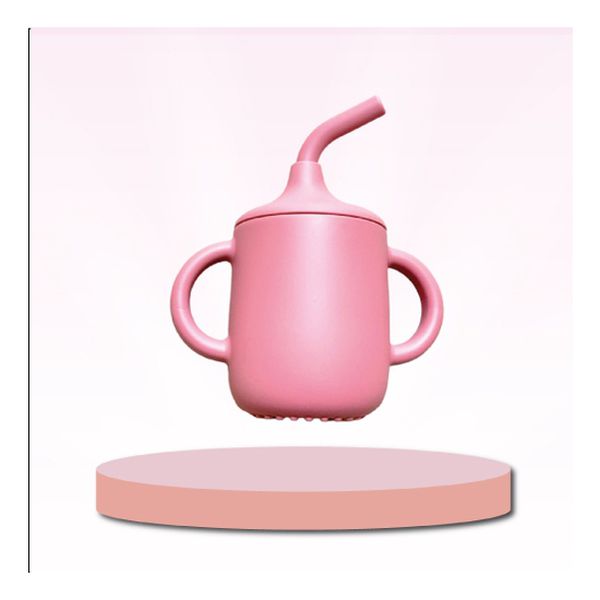 Vaso de silicona con tapa y bombilla 150 ml, color rosado, Kokoa World  Kokoa World - babytuto.com