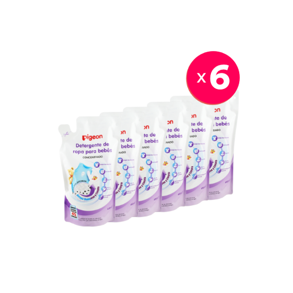 Pack de 6 recargas de detergente de ropa para bebé, 450 ml cada uno, Pigeon Pigeon - babytuto.com