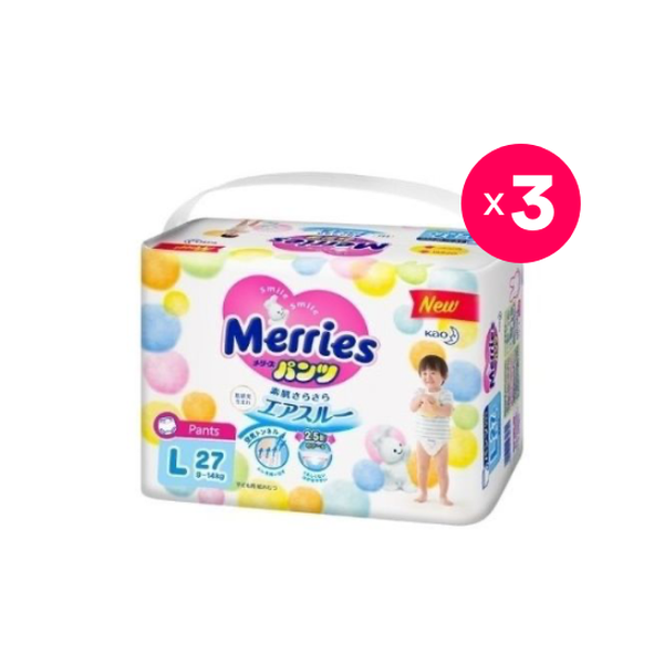 Pack X3 Pañales desechables tipo pants Merries Talla: G (9 - 14 Kg) 81 uds Merries - babytuto.com