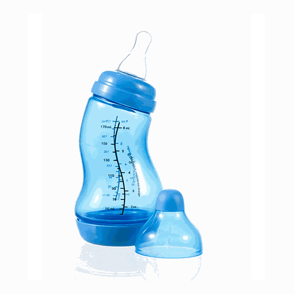 Mamadera S-anticólicos ergonómica natural azul. 170 ml Difrax - babytuto.com