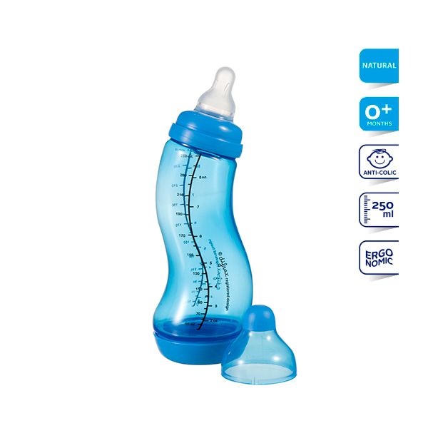 Mamadera S-anticólicos ergonómica natural azul. 250 ml Difrax - babytuto.com
