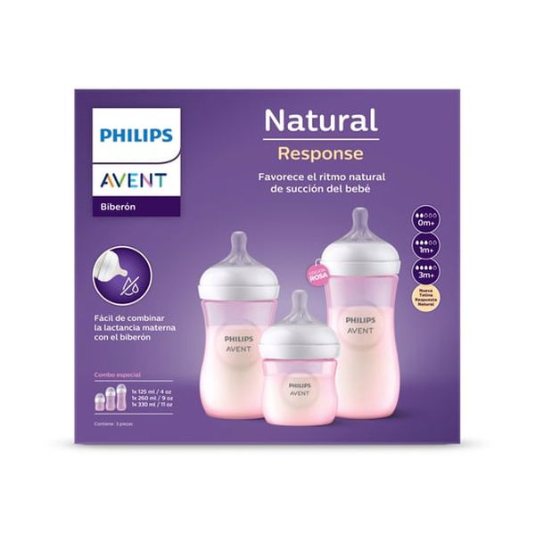 Triple pack mamaderas de plástico Natural Response 3.0, rosado, Avent Avent - babytuto.com