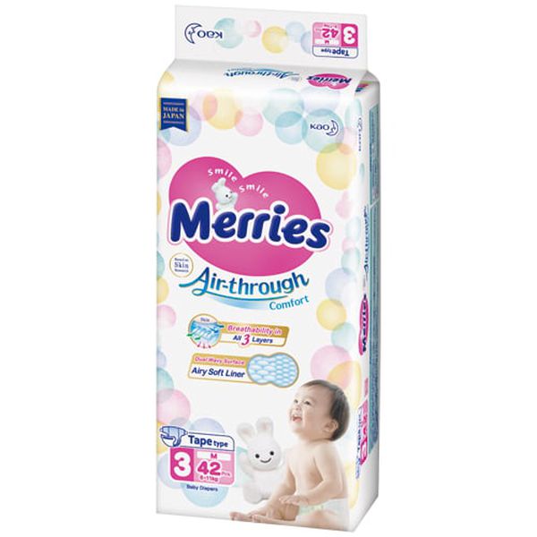 Pañales desechables, talla M, 6 a 11 kg, 42 uds, Merries Merries - babytuto.com