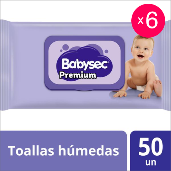 Pack 6 bolsas de toallitas húmedas premium  50 unidades, Babysec  BabySec - babytuto.com