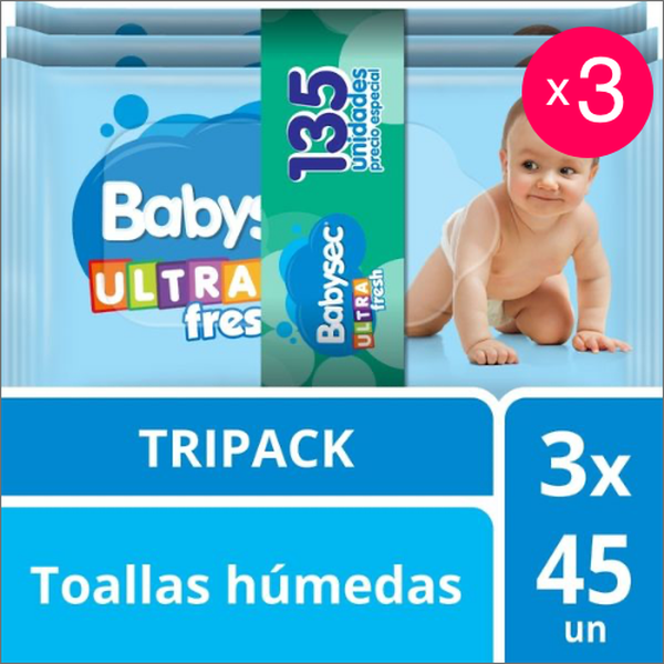 Pack de 3 toallitas húmedas ultra pack aloe vera, 45 uds c/u, Babysec BabySec - babytuto.com