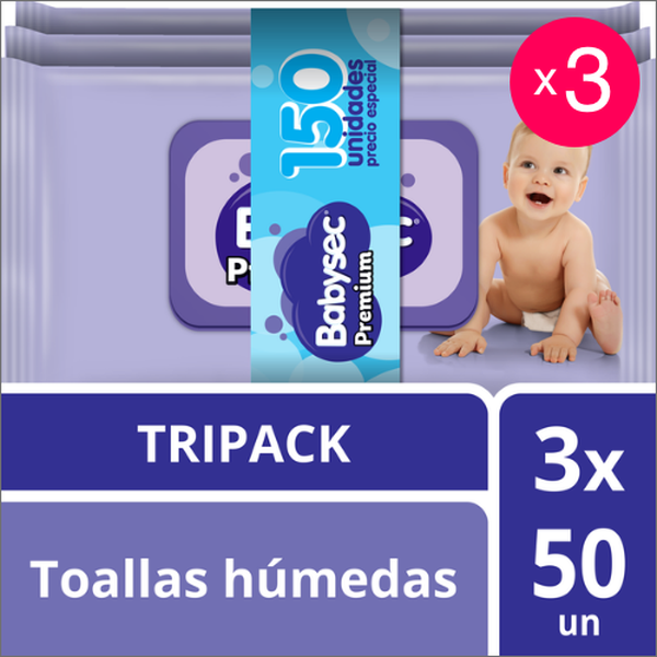 Pack de 3 toallitas húmedas premium, 150 uds c/u, BabySec BabySec - babytuto.com