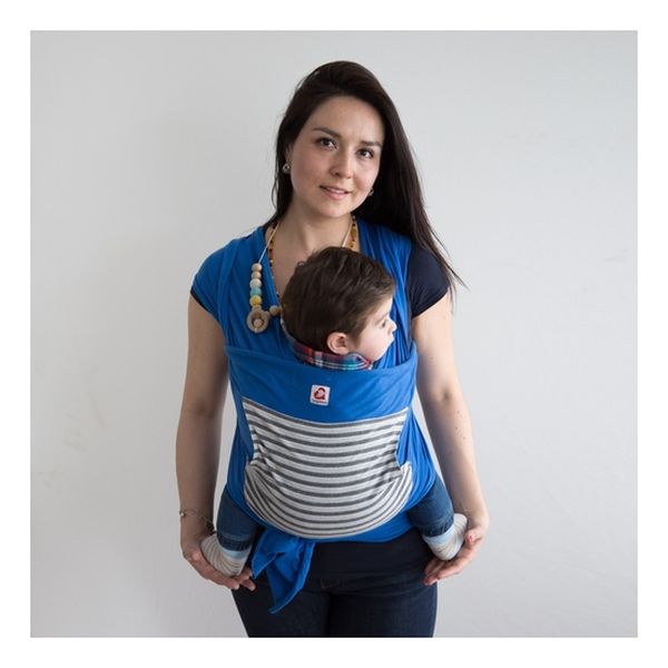 Fular semi elasticado azul con bolsillo diseño rayas, Canguamor Canguamor - babytuto.com