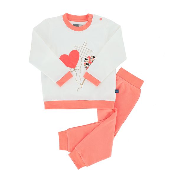 Pijama manga larga, algodón, color coral, Mota  Mota - babytuto.com