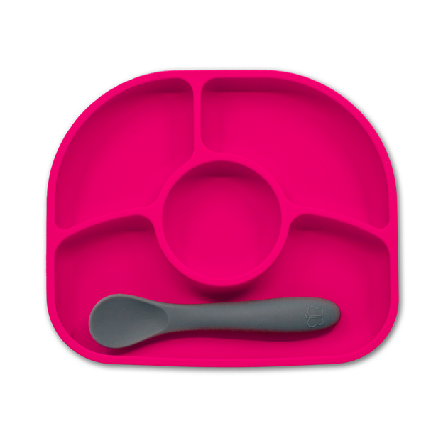 Set de plato y cuchara de silicona Yümi, color rosado, Bblüv Bblüv - babytuto.com