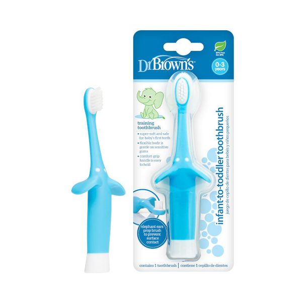 Cepillo de dientes 0 a 3 años, diseño elefante azul, Dr Brown´s Dr Brown's - babytuto.com