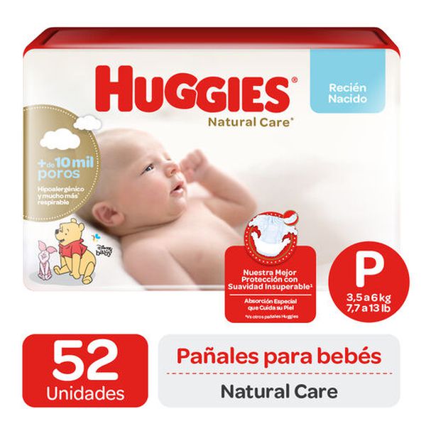 Pañales desechables natural care, talla P, 52 un, Huggies Huggies - babytuto.com