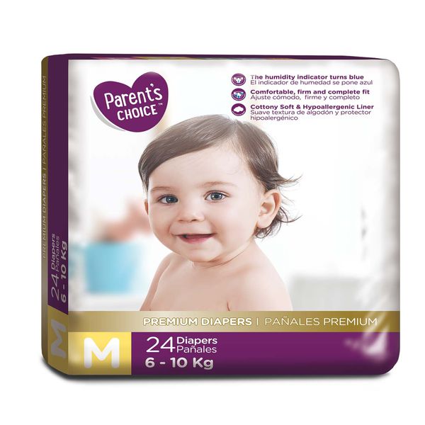 Pañal desechable premium, talla M, 24 uds, Parent's Choice Parent's Choice - babytuto.com