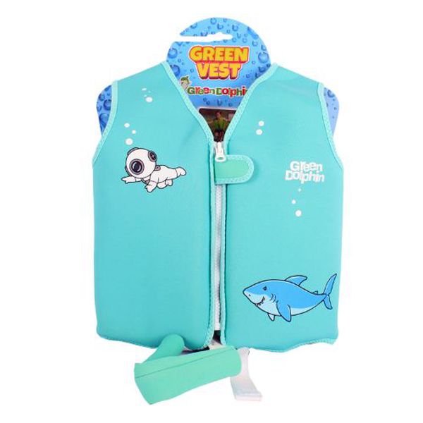 Chaleco flotador infantil, diseño tiburón, color celeste, Green Dolphin Green Dolphin - babytuto.com