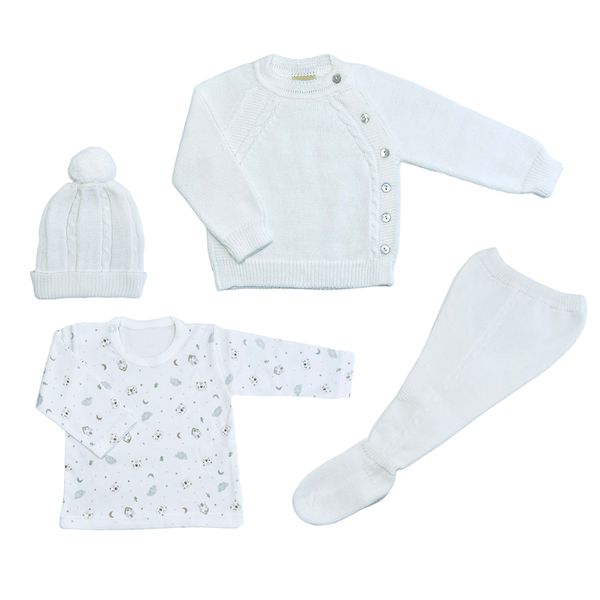 Conjunto 4 piezas tejido tranza, color blanco, Moonwear  Moonwear - babytuto.com