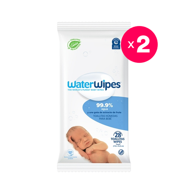 Pack 2 toallitas húmedas biodegradables, 28 unidades c/u, Waterwipes Waterwipes - babytuto.com