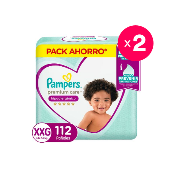 Pack 2 pañales desechables premium care, talla XXG, 112 uds c/u, Pampers Pampers - babytuto.com
