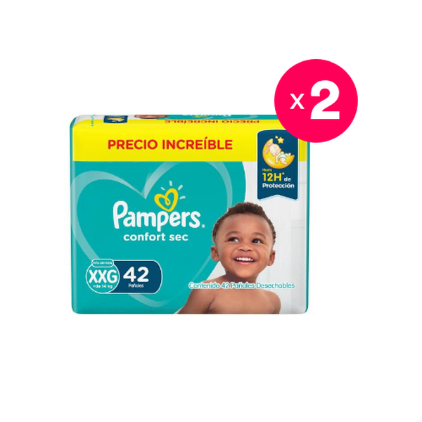 Pack 2 pañales desechables confort sec, talla XXG, 42 uds c/u, Pampers Pampers - babytuto.com