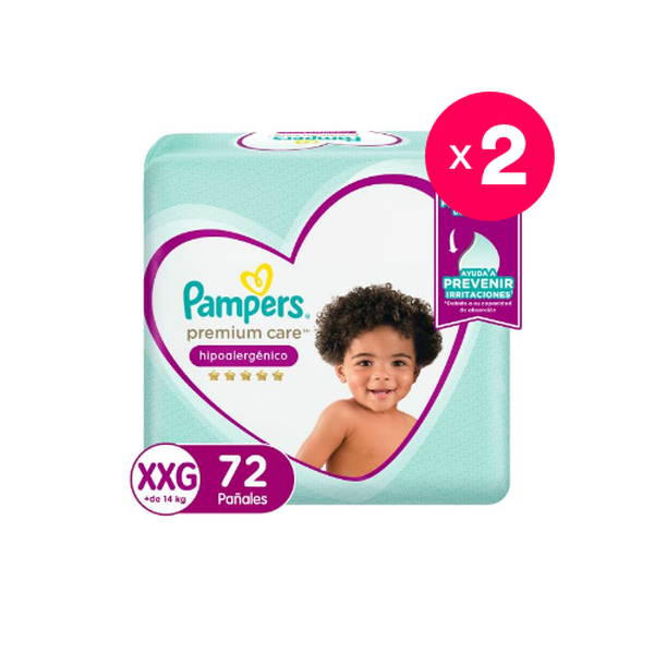 Pack 2 pañales premium care, talla XXG, 72 uds c/u, Pampers Pampers - babytuto.com