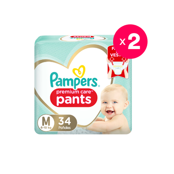 Pack 2 pañales desechables tipo pants, talla M, 34 uds c/u, Pampers Pampers - babytuto.com