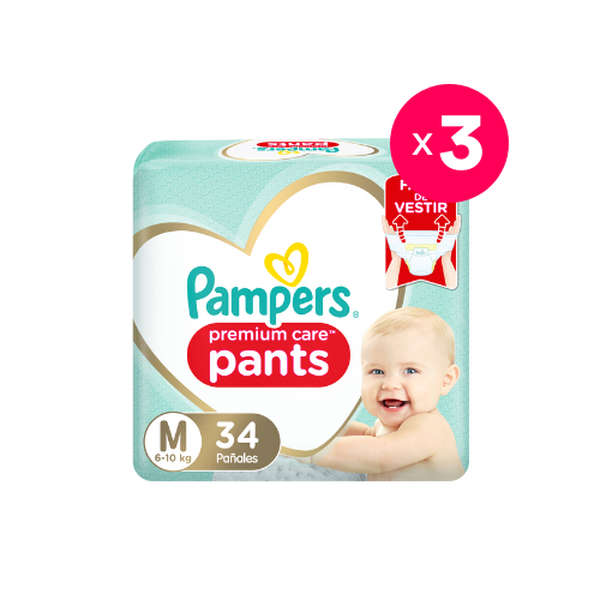 Pack 3 pañales desechables tipo pants, talla M, 34 uds c/u, Pampers  Pampers - babytuto.com