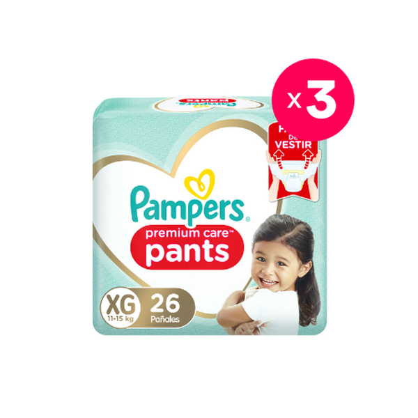 Pack 3 pañales desechables tipo pants, talla XG, 26 uds c/u, Pampers  Pampers - babytuto.com
