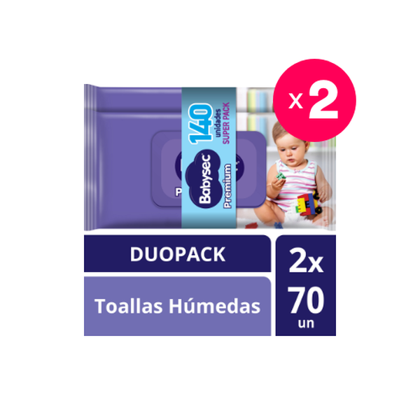 Pack de 2 toallitas húmedas premium, 140 uds c/u, BabySec BabySec - babytuto.com