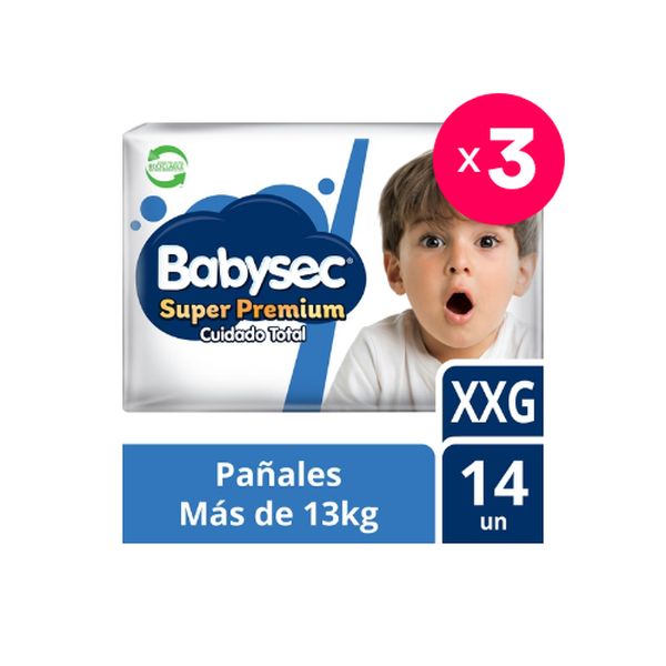 Pack de 3 pañales desechables super premium, talla XXG, 14 uds c/u, BabySec BabySec - babytuto.com