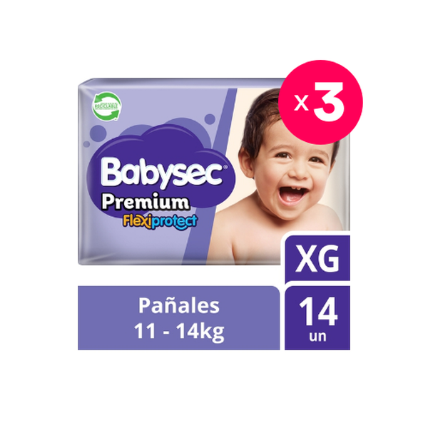 Pack 3 pañales desechables premium, talla XG, 14 uds c/u, BabySec BabySec - babytuto.com