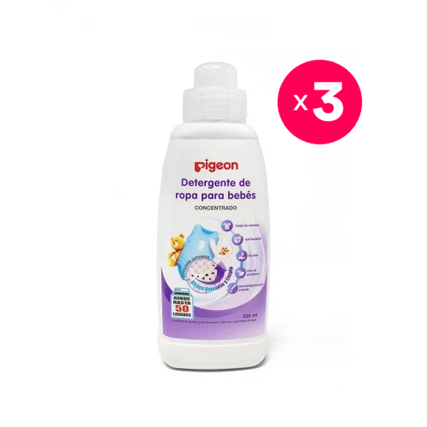 Pack de 3 recargas detergente de ropa para bebé, 450 ml c/u, Pigeon  Pigeon - babytuto.com