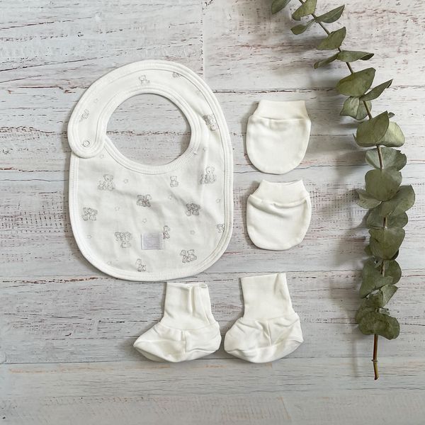 Set de 3 piezas diseño ositos color blanco y detalles en beige para recién nacido, WAWABABY WAWABABY - babytuto.com
