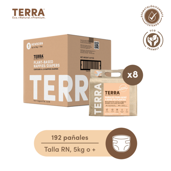 Caja 8 paquetes pañales desechables biodegradables, talla RN, 24 uds c/u, Terra  Terra  - babytuto.com