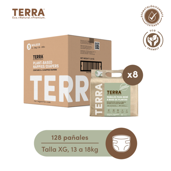 Caja 8 paquetes pañales desechables biodegradables, talla XG, 16 uds c/u, Terra  Terra  - babytuto.com