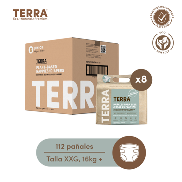 Caja 8 paquetes pañales desechables biodegradables, talla XXG, 14 uds c/u, Terra  Terra  - babytuto.com