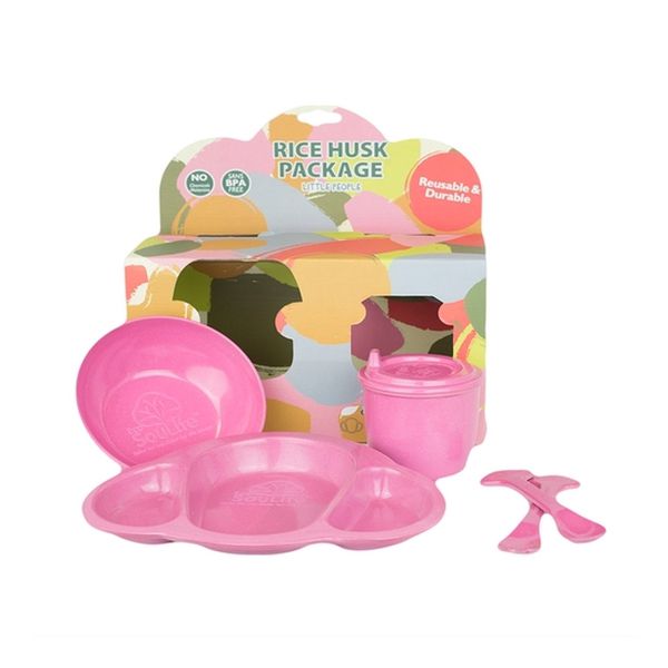 Pack biodegradable (plato+bowl+vaso antiderrame+cubiertos) rosado, EcoSouLife EcoSouLife - babytuto.com