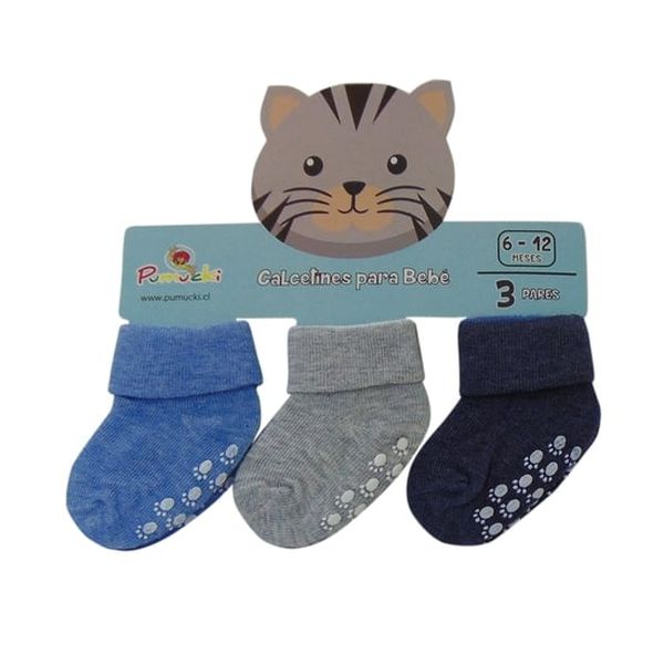 Set de 3 pares de calcetines de bebé color azul claro, Pumucki, Pumucki - babytuto.com