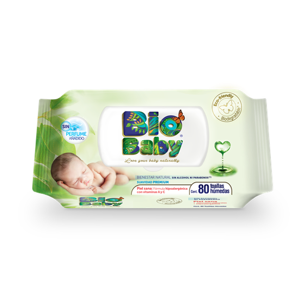 Toallas húmedas premium ecológicas, 80 uds, Biobaby Biobaby - babytuto.com