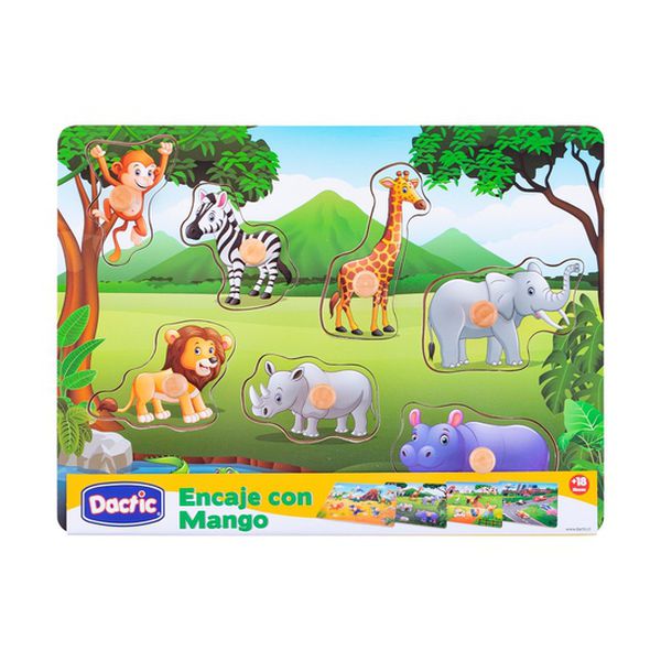 Puzzle de encaje de madera con mando animales de la selva, Dactic  Dactic - babytuto.com