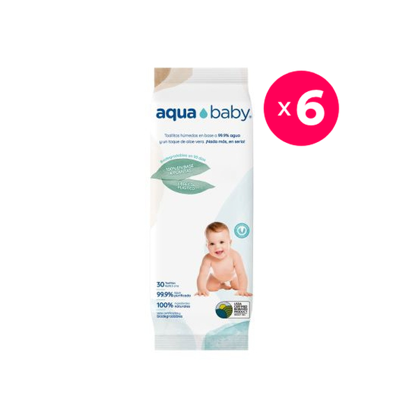 Pack 6 toallitas hùmedas biodegradables, 30 uds c/u, Aqua Baby Aqua Baby - babytuto.com