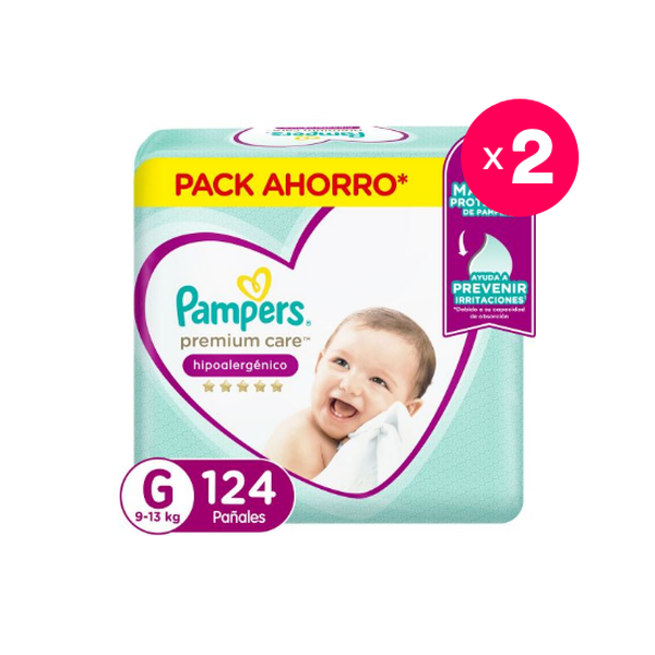 Pack x2 Pañales premium care, talla G, 124 un c/u, Pampers Pampers - babytuto.com