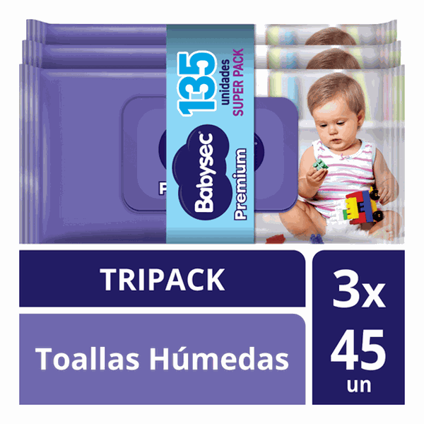 Toallitas Húmedas Premium Pack Aloe Vera & Vitamina E, 135 uds, Babysec BabySec - babytuto.com