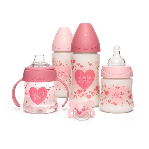 Pack mamaderas de plástico, diseño corazones, rosado, Suavinex Suavinex - babytuto.com
