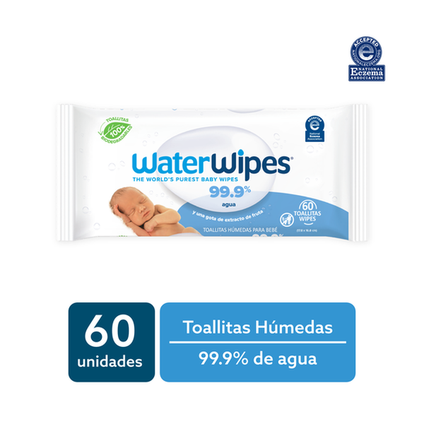 Toallitas húmedas biodegradables, 60 unidades, Waterwipes - Waterwipes